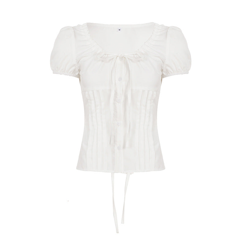 Damen elegante Bluse mit Rüschendetails und Knopfverschluss Skovae