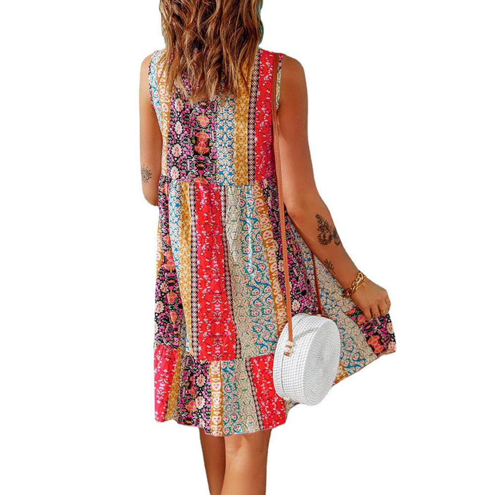 Dame Bohemian Blomstret Print A-Linie Skjortekjole Stilla