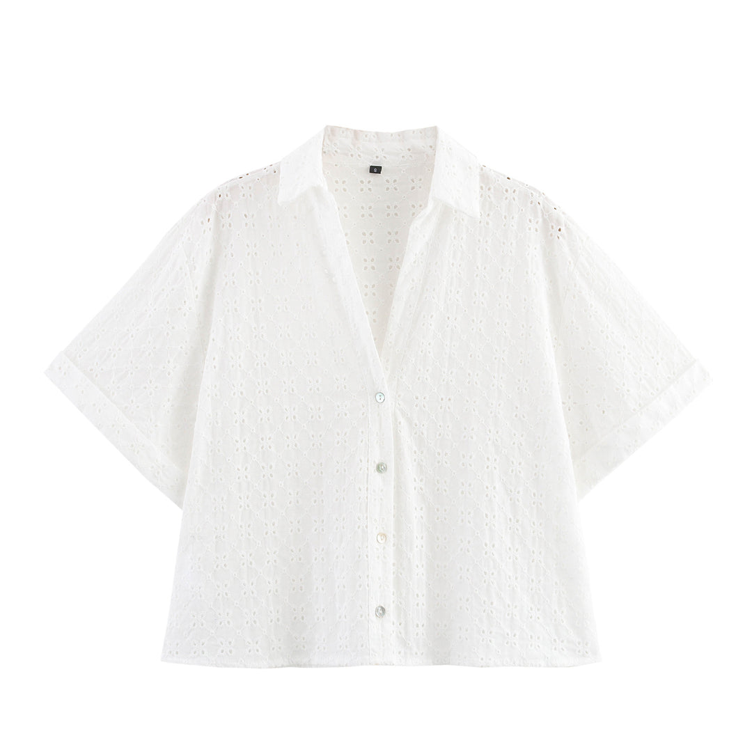 Femme Eyelet Button-Up Kortærmet Bluse Stilla