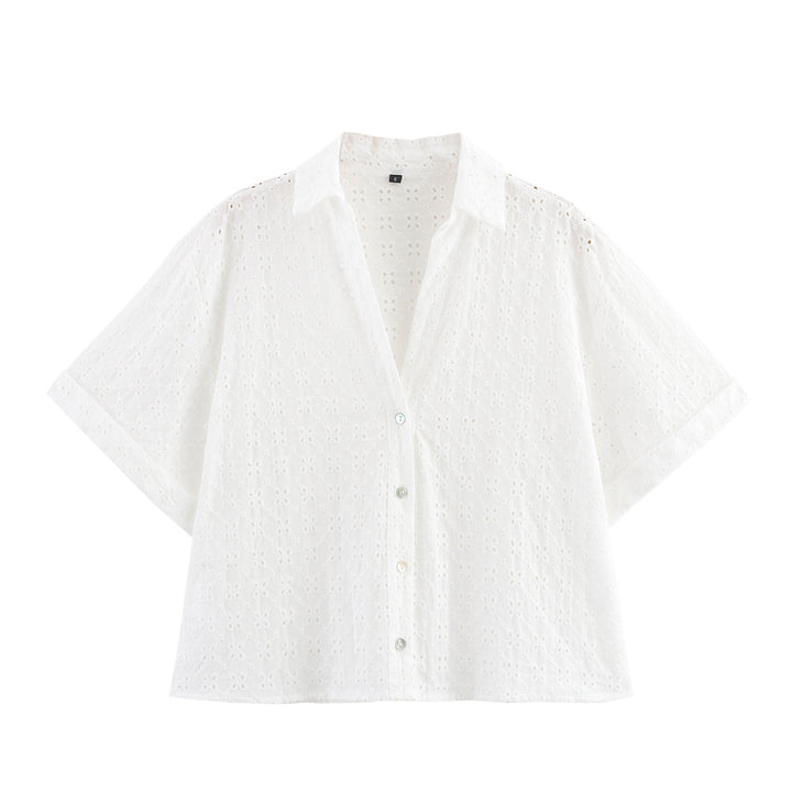 Femme Eyelet Button-Up Kortærmet Bluse Stilla