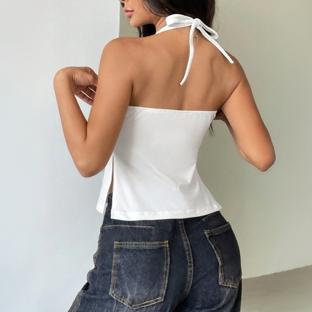 Damer luftig halter top med moderne snit og sideslidser Stilla