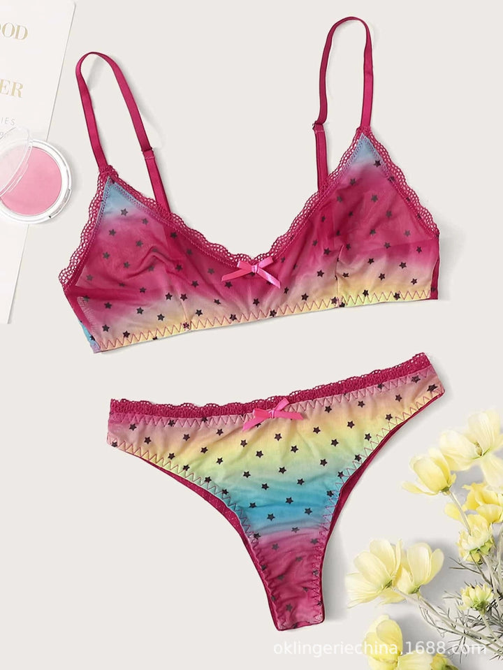 Dame Stjerneprint Bralette og Thong Sæt Stilla