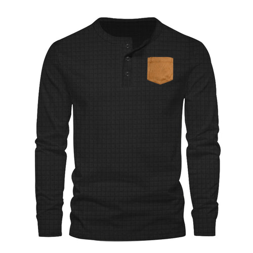 Herrer Langærmet Henley-Skjorte med stilfuldt ribdesign og praktisk brystlomme Stilla