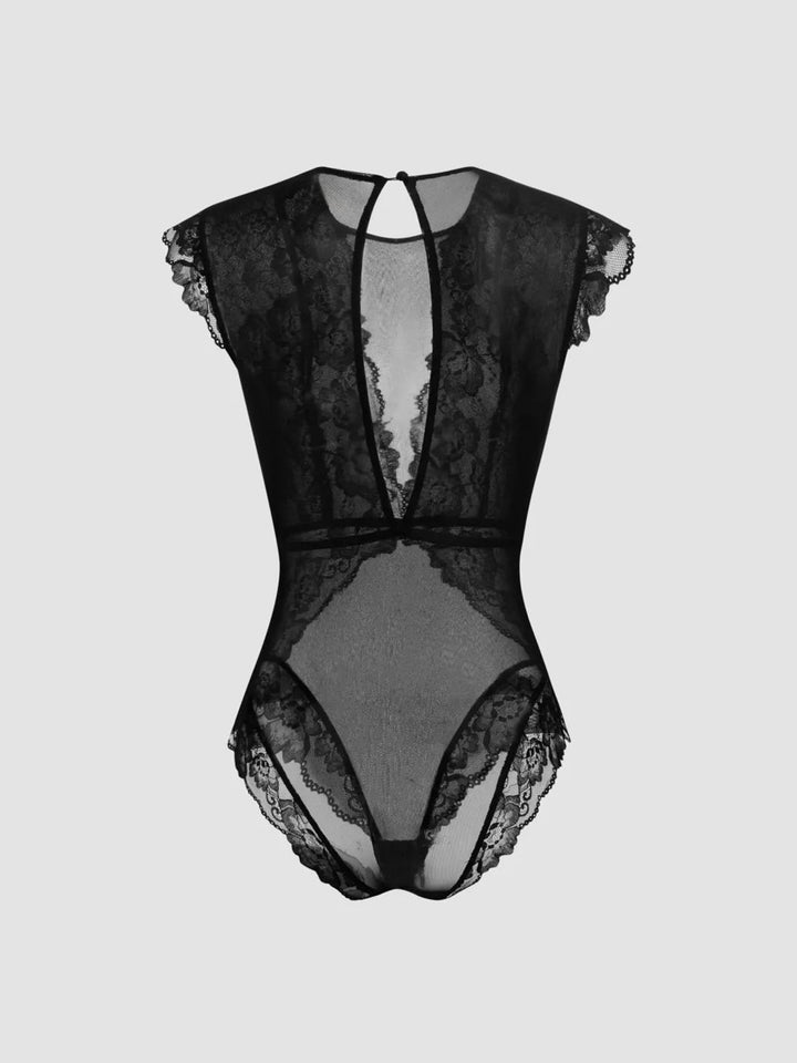 Dame Elegant spids body med dyb V-udskæring og fine flæse detaljer Skovae
