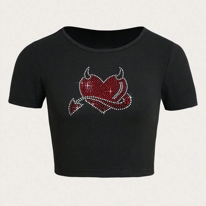 Dame Cropped T-Shirt med kreativt skeletdesign Skovae