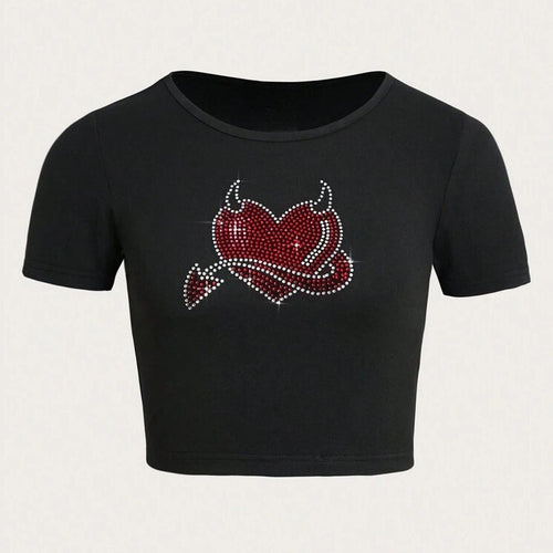 Dame Cropped T-Shirt med kreativt skeletdesign Skovae