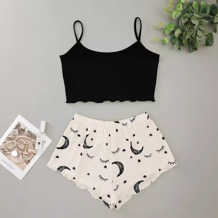 Dame loungewear sæt med kreativt natdesign Stilla