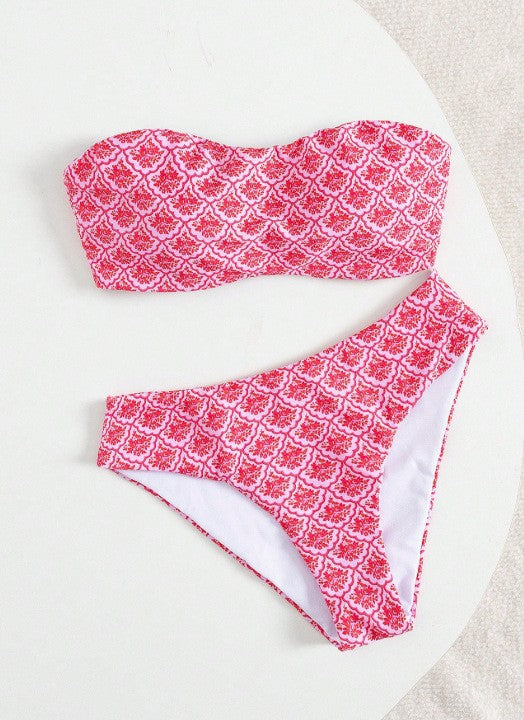 Dame Bandeau-Bikini med elegant mønster Skovae
