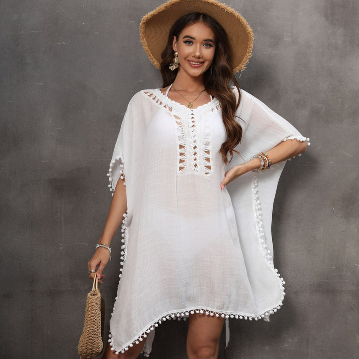 Femme Elegante Pom-Pom Trim Kaftan Cover-Up Stilla