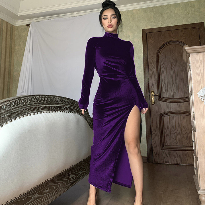 Dame Elegant Maxikjole med høj lukket design og sidelæg Stilla