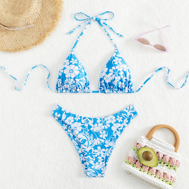 Dame Triangel-Bikini med blomsterdesign og holistiske stropper Stilla