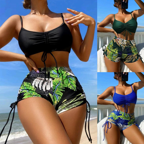 Dame Sport-Tankini-sæt med højt skårne shorts og justerbare stropper Stilla