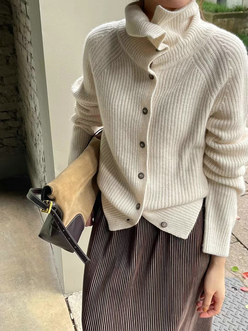 Femme Cozy Ribstriktrøje med Sjal-krave Stilla