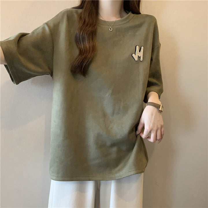 Dame Bekvemmelig Overstørrelse Grafisk T-shirt med Unikt Logo Stilla