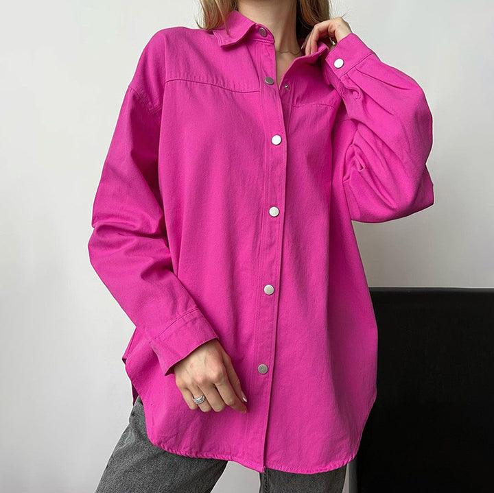 Dame Oversized Skjorte bluse i høj kvalitet bomuld med stilfulde trykknapper Stilla