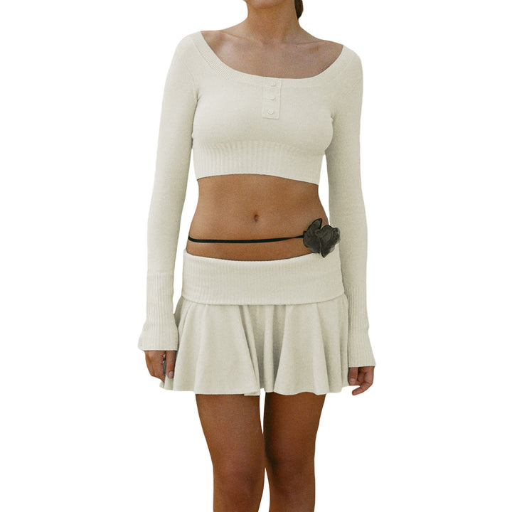 Dame Crop-Top og Nederdel Sæt med raffineret Bånd Skovae