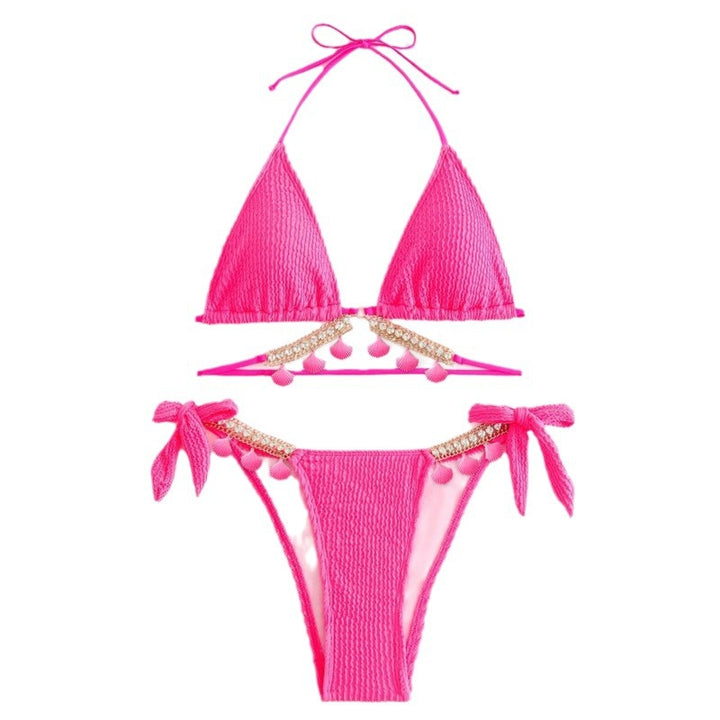 Dame Triangel-Bikini med dekorative pomponer og glimmerdetaljer Skovae