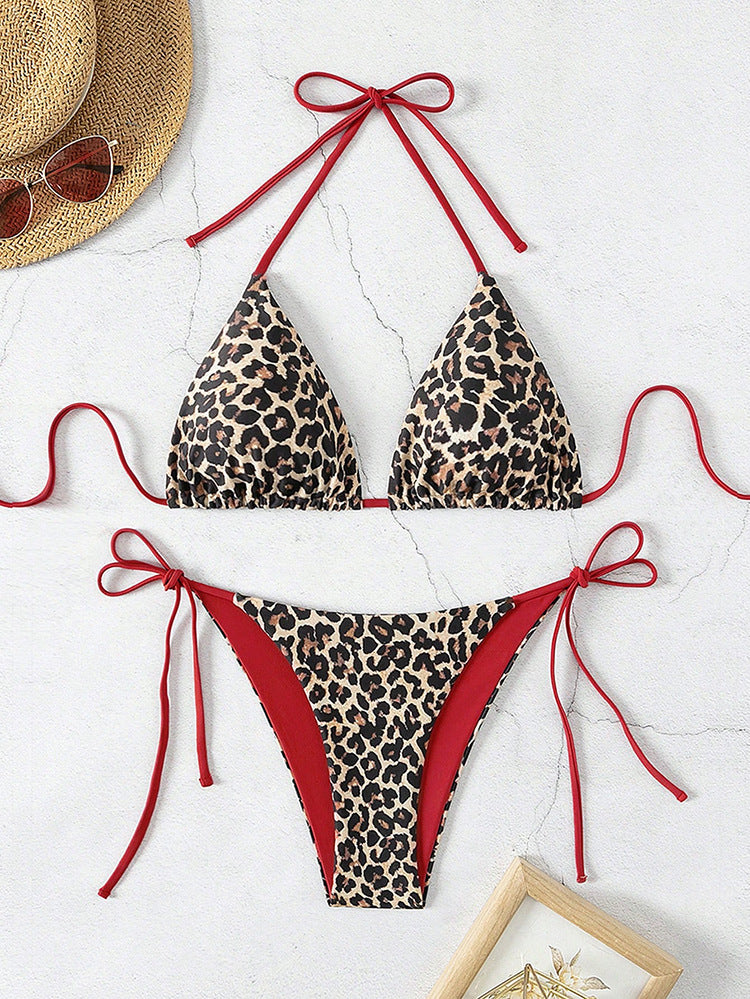 Dame triangel-bikini-sæt med justerbare bindebånd og dyreprint design Skovae