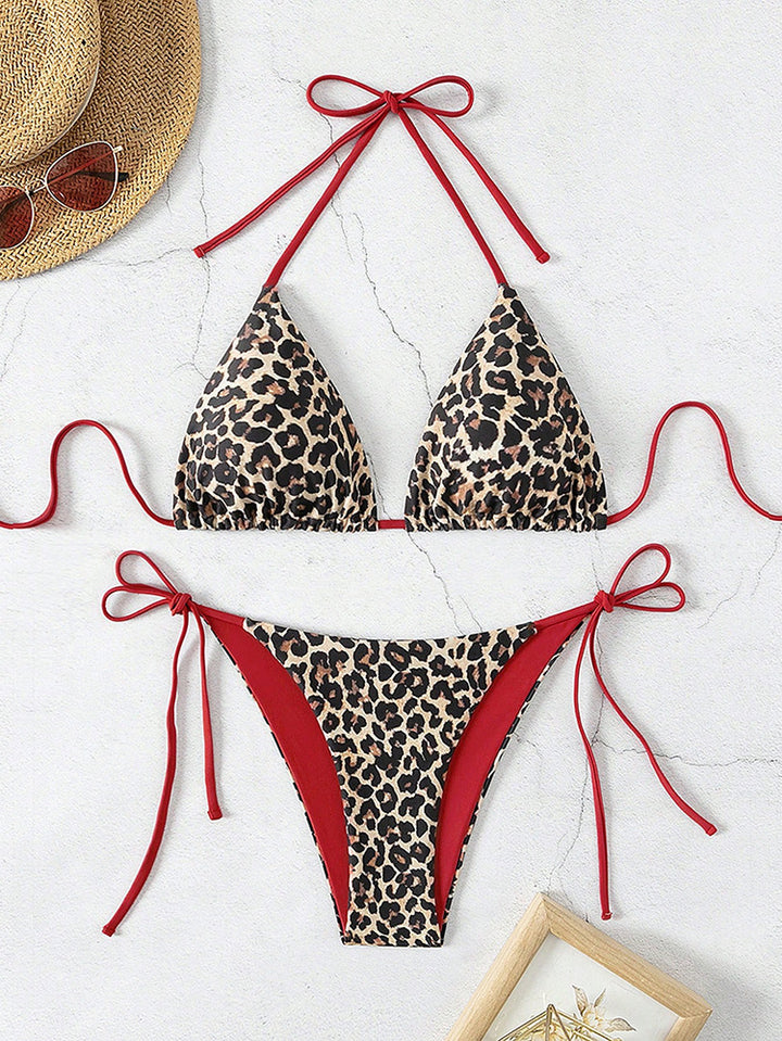 Dame triangel-bikini-sæt med justerbare bindebånd og dyreprint design Skovae