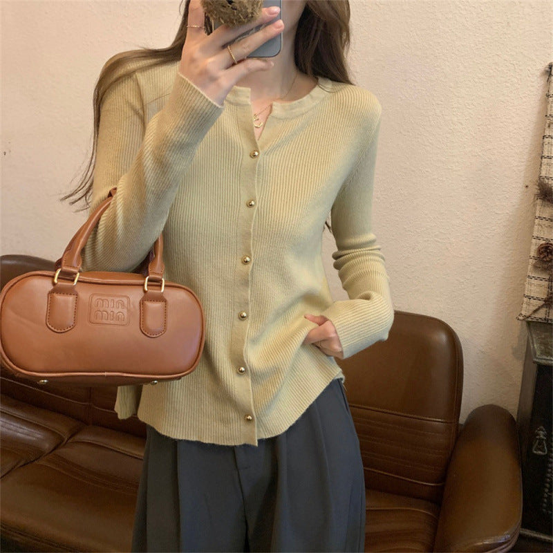 Damer Elegant Strik Cardigan med Knap Detaljer og Fin Ribbet Struktur Stilla