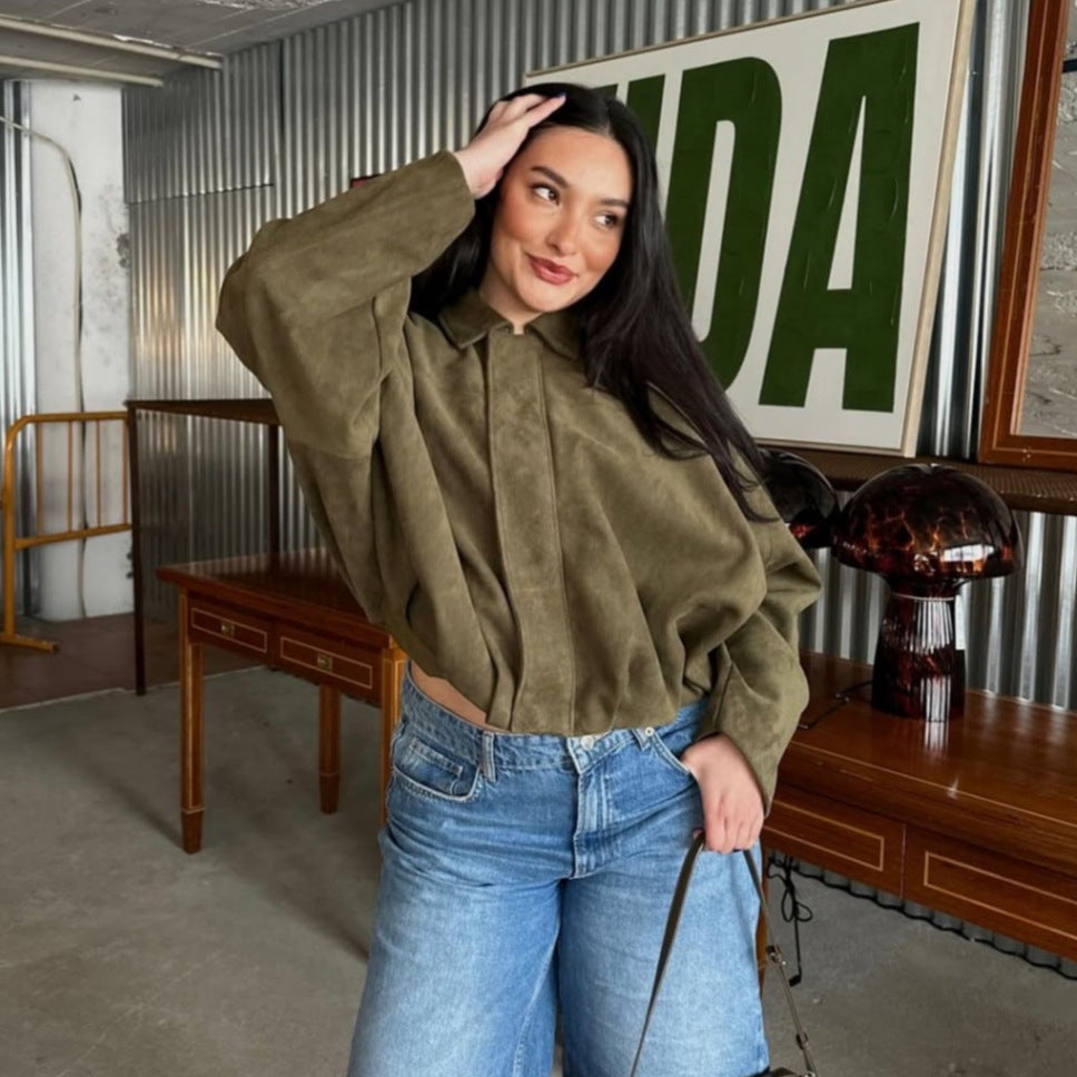 Femme Suede Utility Jakke med strukturerede skuldre Stilla