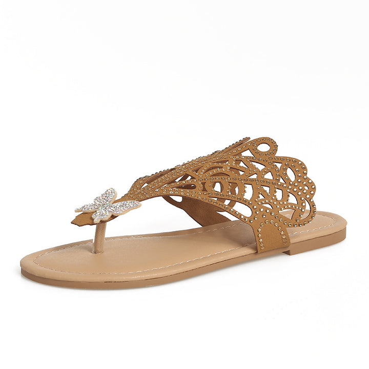 Dame mode flip-flops med blomstermønster og glitrende rhinestones Stilla