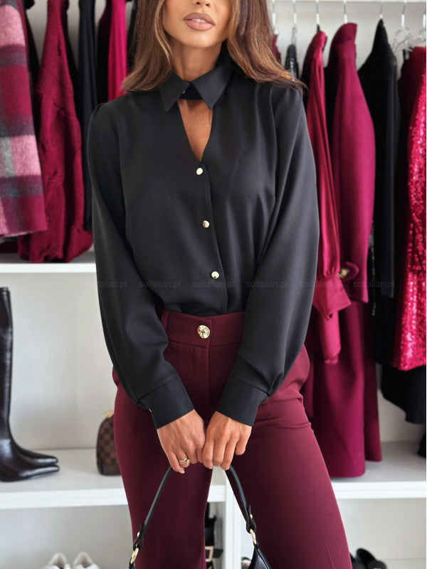 Dame elegant bluse med V-udskæring og dekorative knapper Stilla