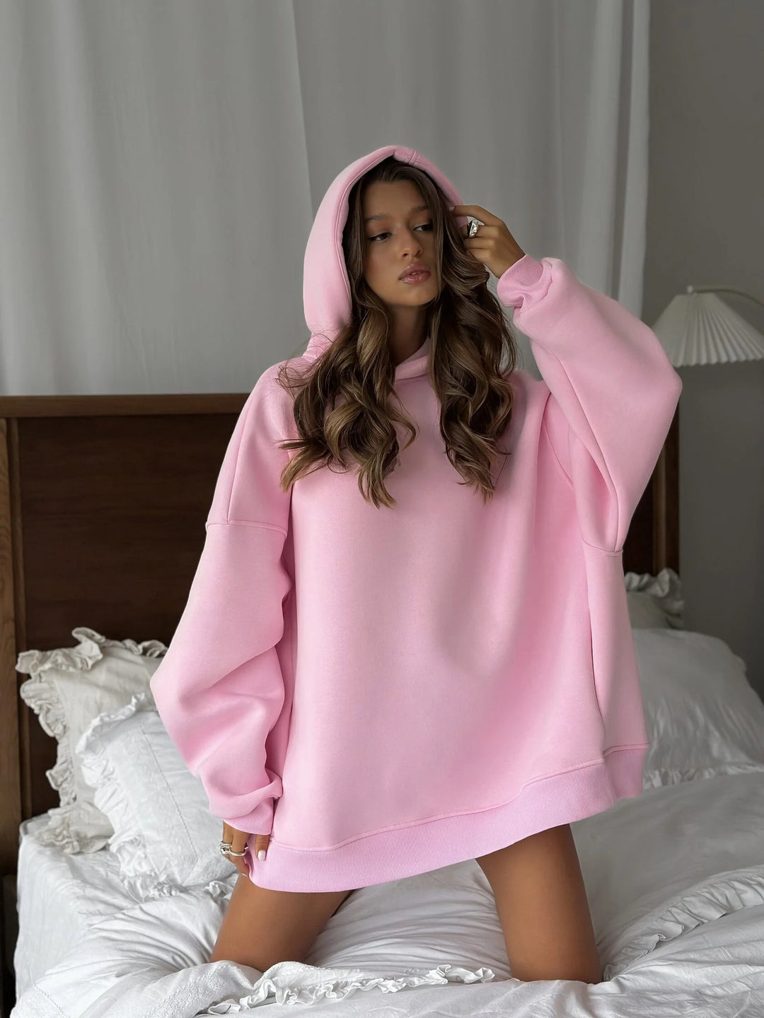 Kvinder Oversized Hoodie med praktiske lommer og høj-hals krave Skovae