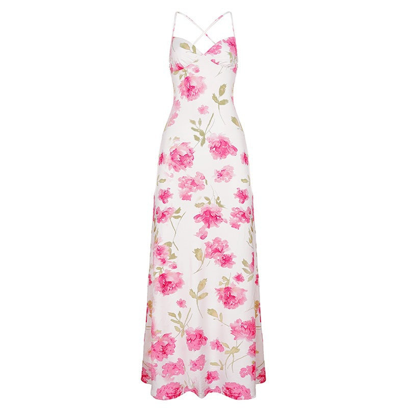 Damen Sommerliches Maxikleid mit floralem Muster und feinen Spaghetti-Trägern Skovae