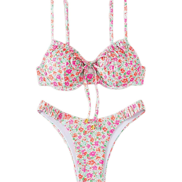 Dame triangulær bikini med justerbare stropper og blomsterdesign Skovae