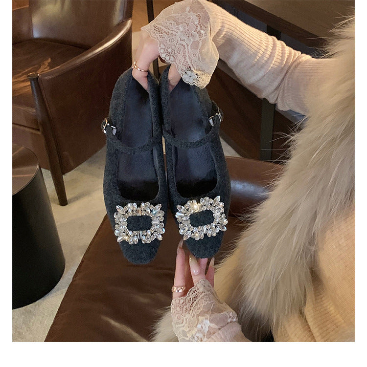 Dame Dekoreret Mary Jane Ballerinaer med Strassdetaljer Stilla