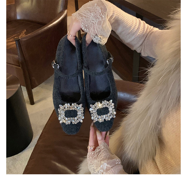 Dame Dekoreret Mary Jane Ballerinaer med Strassdetaljer Stilla