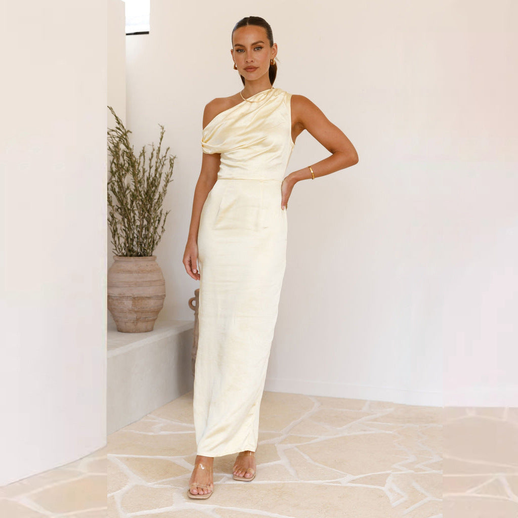 Dame Elegant Maxikjole med asymmetrisk overdel og figursyet snit Stilla
