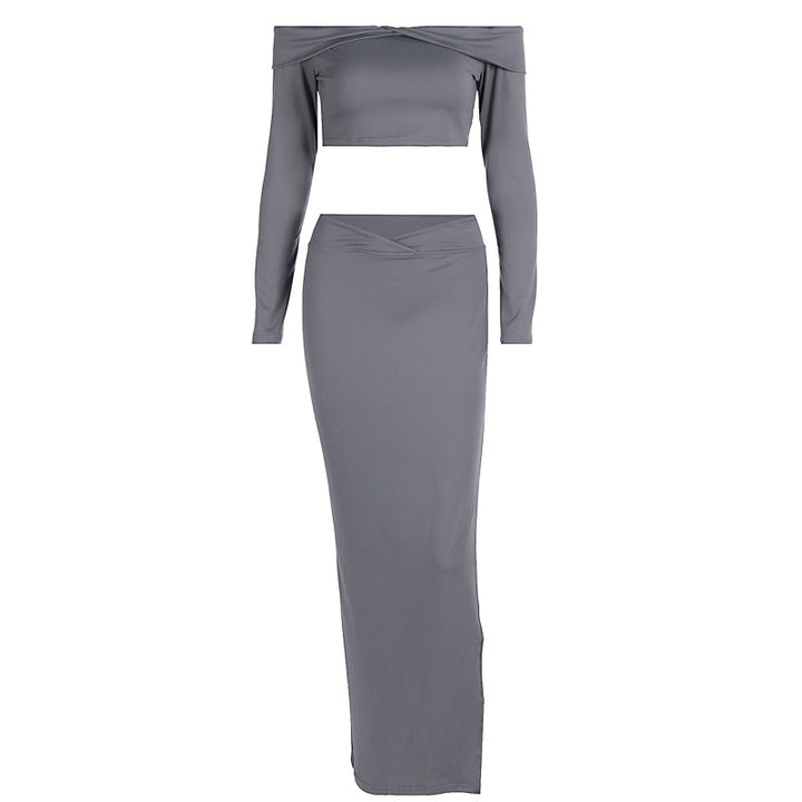 Dame elegant Crop-Top og lang Nederdel Sæt Stilla