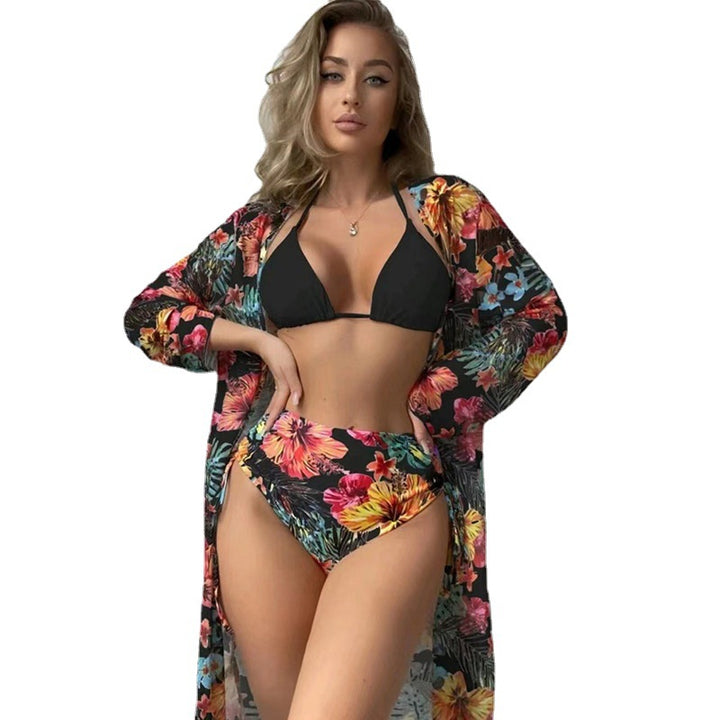 Dame bikini-sæt med blomsterhøjtalje og elegant overdel Stilla
