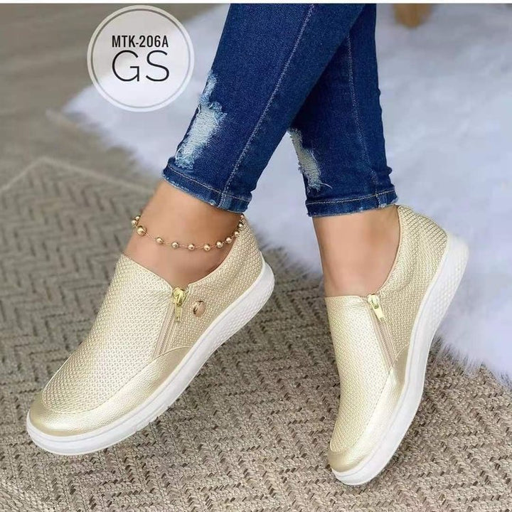 Dame Slip-On Sneakers med fashionable lynlåsdesign og åndbart overflade Stilla