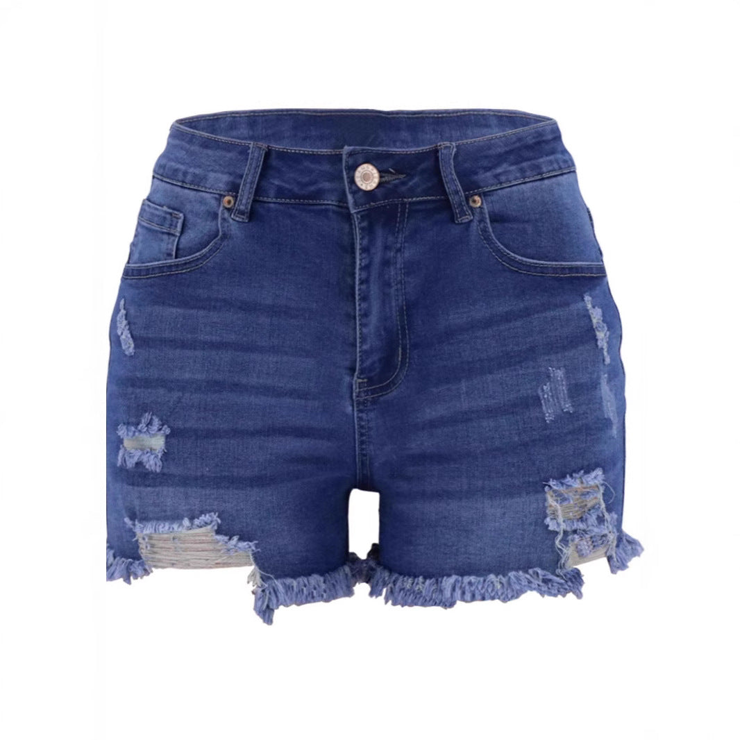 Dame Revne Denim Shorts med frynset kant og høj talje Stilla