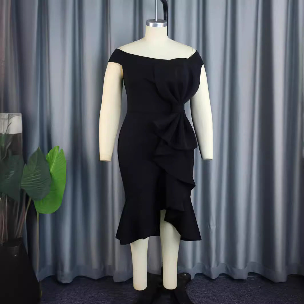 Dame Elegante aftenkjole med asymmetrisk flæsedesign Skovae