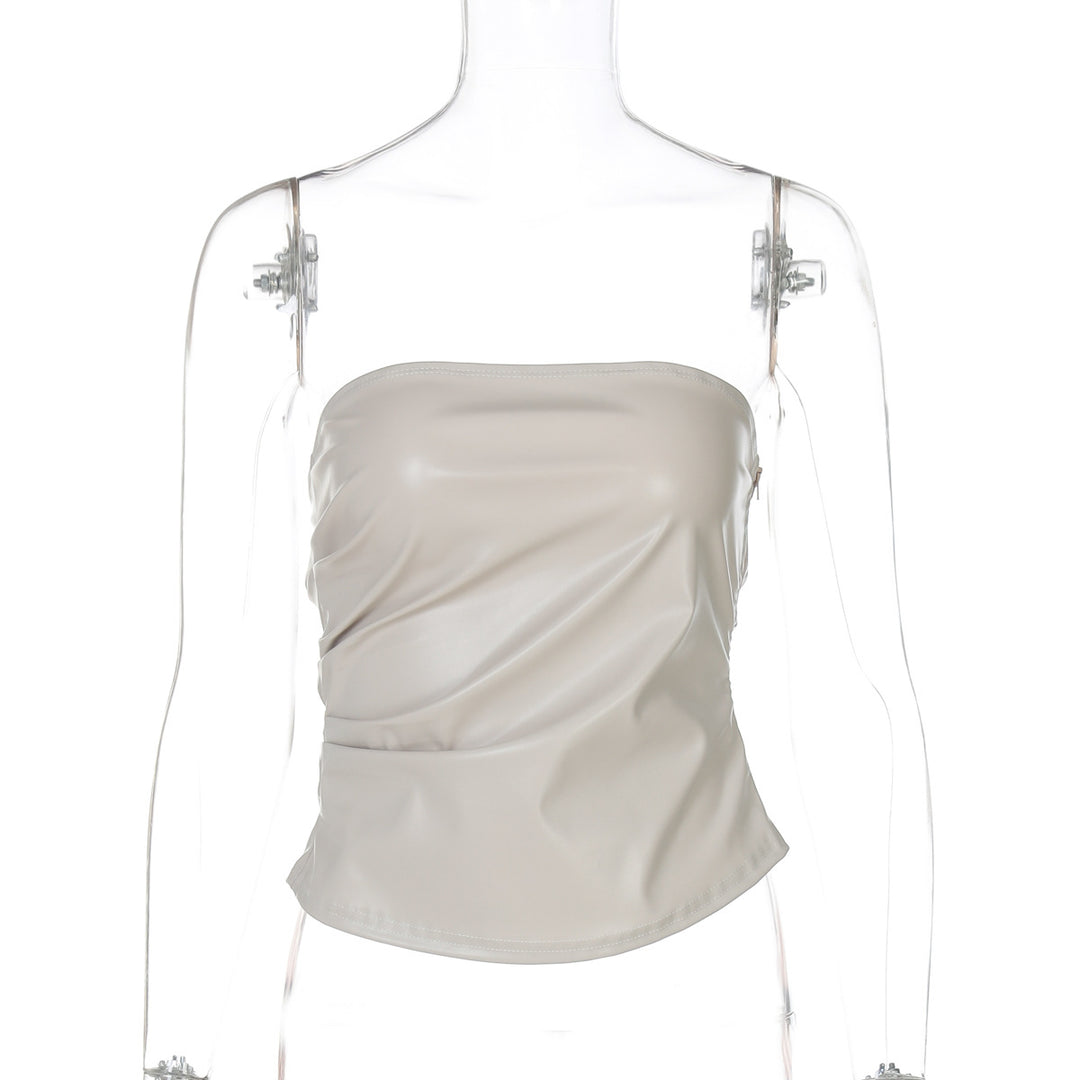 Dame ærmeløs satin-top med elegant rynkeelement Skovae