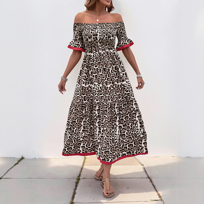 Kvinder Off-Shoulder Maxi Kjole med Ruffle Detaljer og Dyreprint Stilla