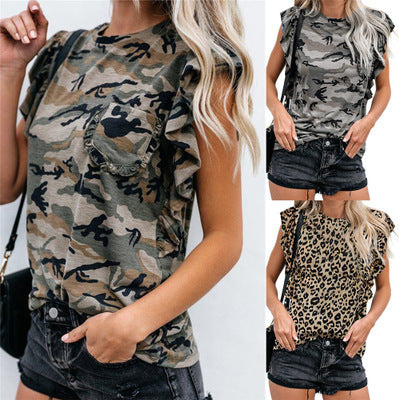 Dame dyr mønster bluse med ruffle detaljer Stilla