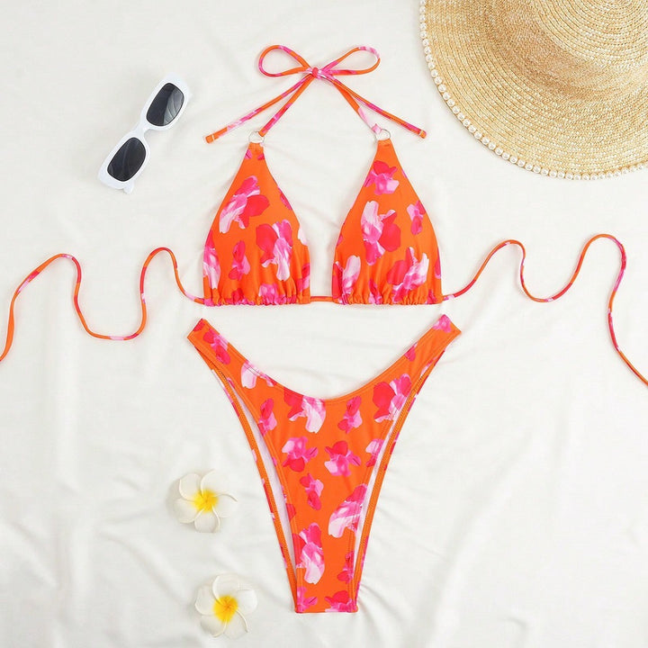Dame Triangle-Bikini-Sæt med blomstret design Skovae