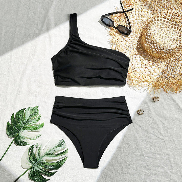 Dame High-Waist Bikini-Sæt med asymmetrisk top og elegant snit Stilla