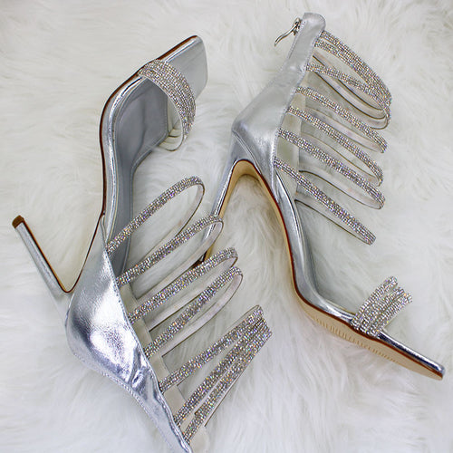 Dame Riemchen High Heel Sandaler med Rhinestone-Accenter Stilla