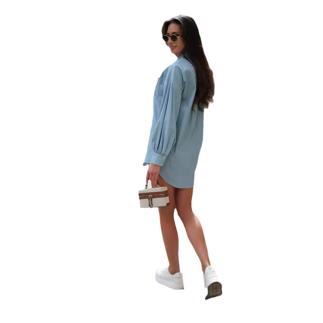 Dame Casual Skjortekjole i let denimstof Stilla