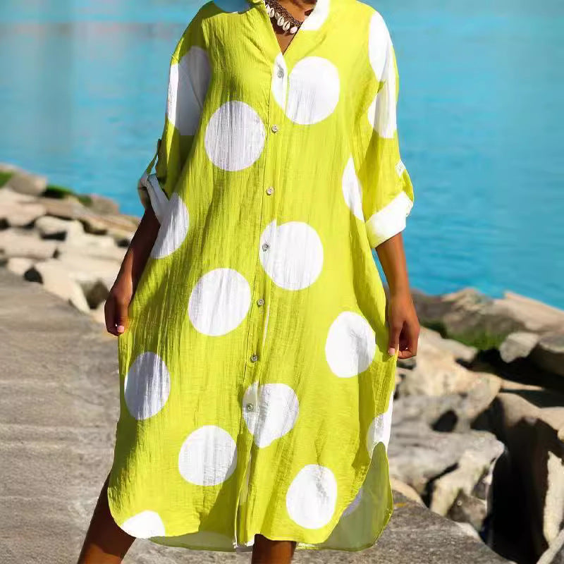 Dame Oversized Skjortekjole med Prikker Stilla