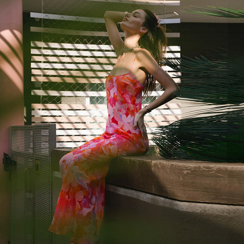 Kvindernes elegante blomster maxi kjole med delikate spaghetti stropper og flydende snit Stilla