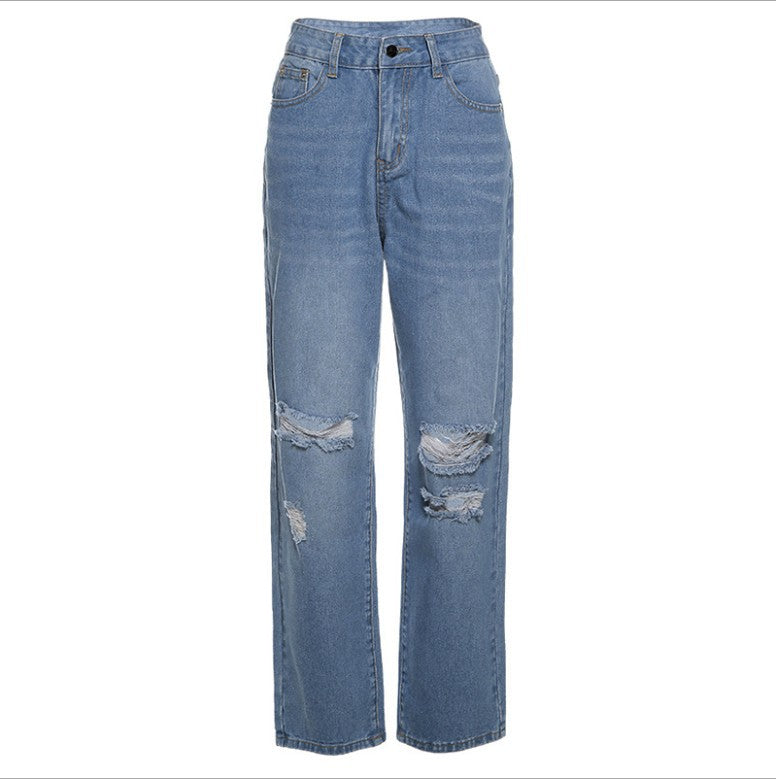 Dame Ripped Baggy Jeans med afslappet snit og destroyed detaljer Stilla