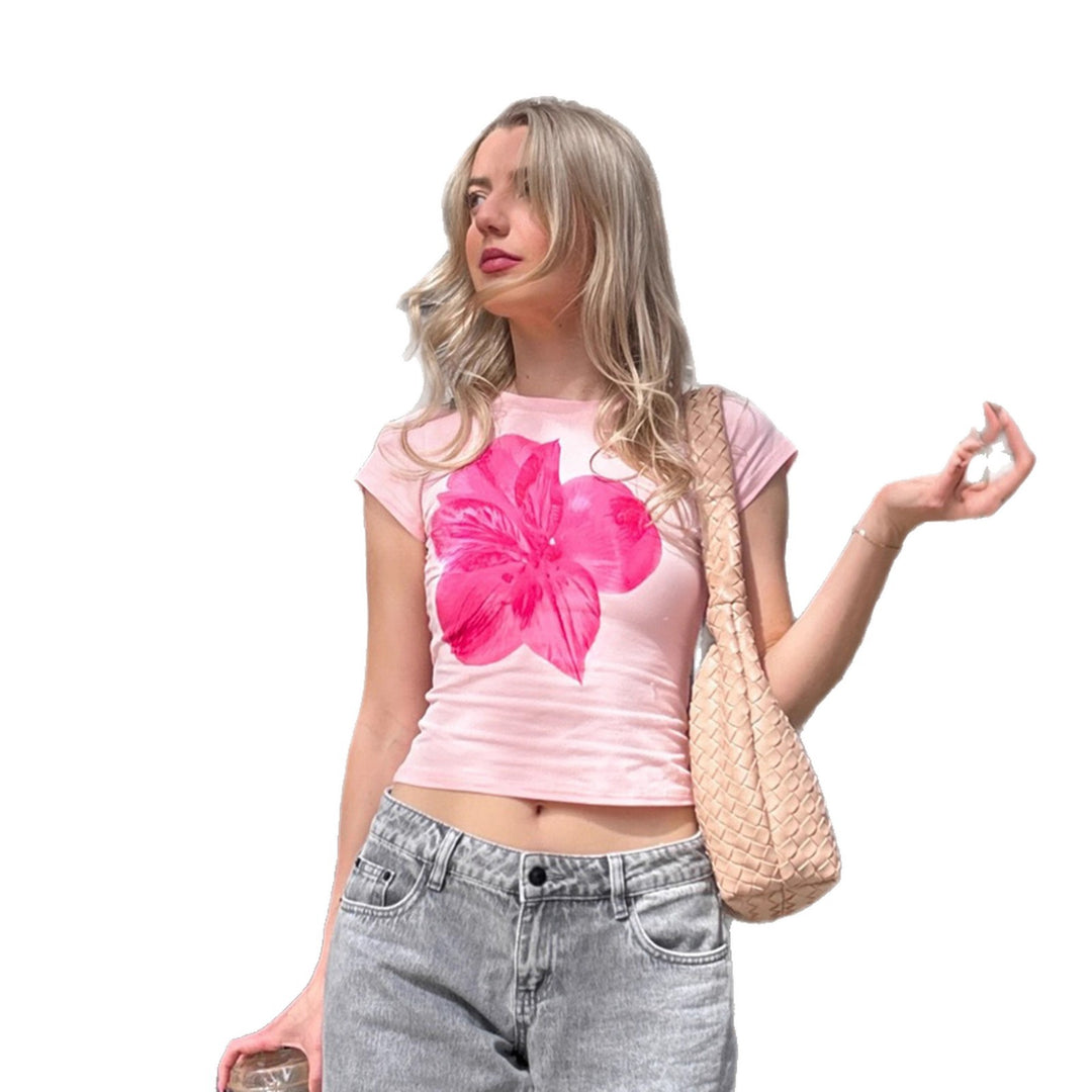 Dame T-shirt med blomsterprint Skovae