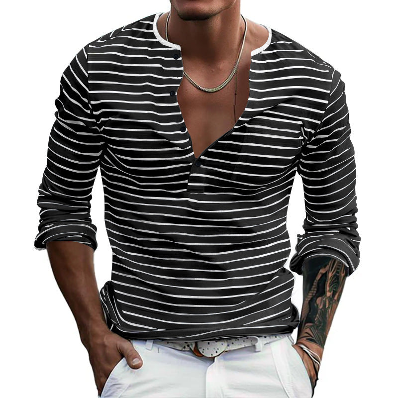 Herrer Langærmet skjorte med dekorativ Henley-udskæring og stribet design Stilla